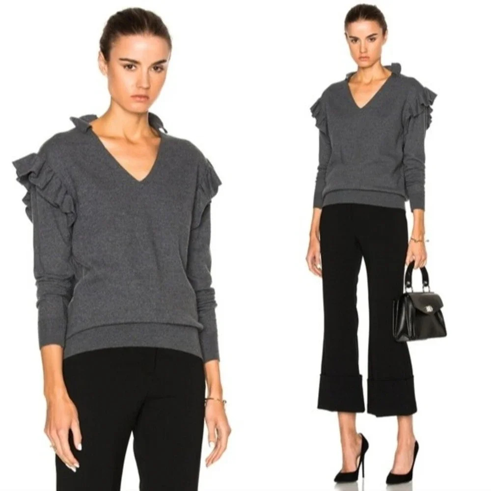 Stella McCartney Felted Frills Jumper Ruffle Sweater Virgin Wool Graphite Gray S